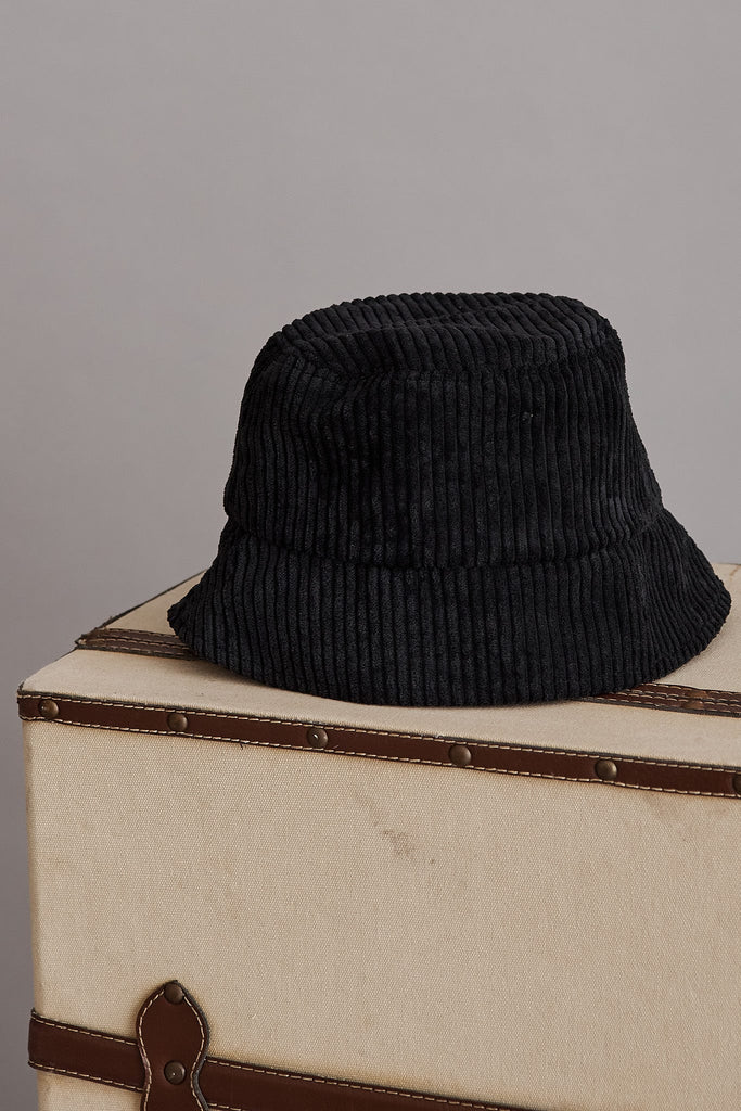 august + delilah Nadille Bucket Hat in Black Corduroy