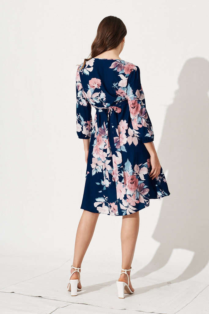 Carolyn Dress In Navy And Pink Floral - back