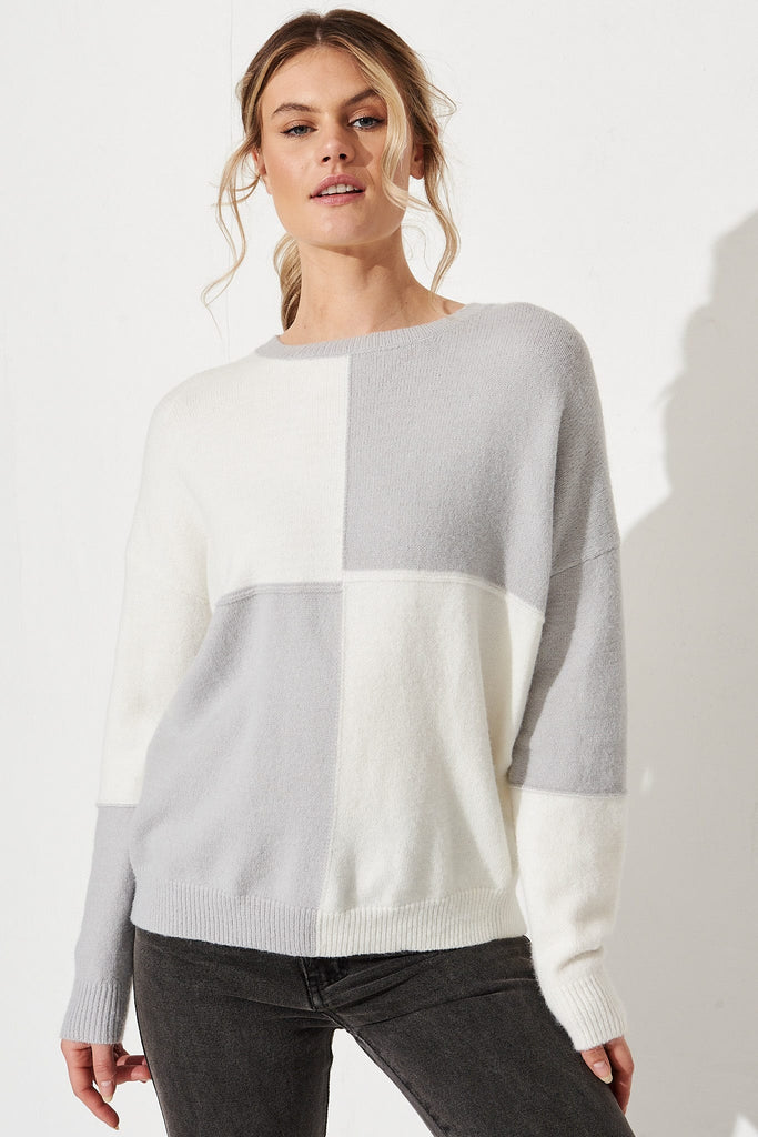 Windfall Knit in Grey and Cream Colorblock