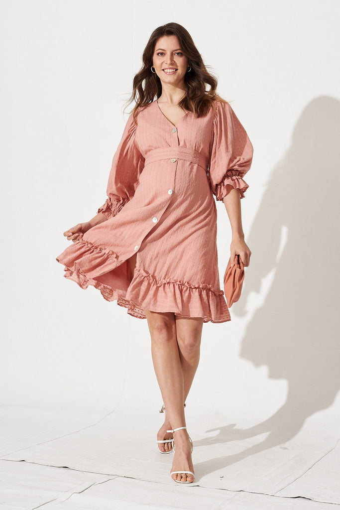 Burleigh Dress in Dusty Rose Swiss Dot