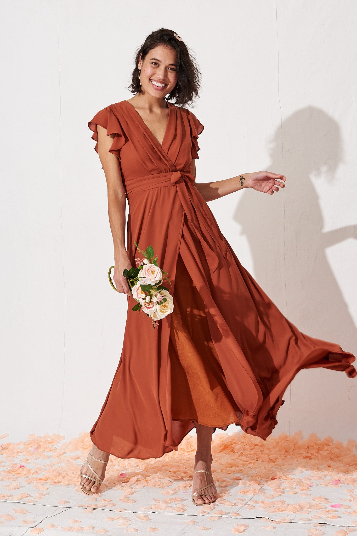 Wynter Maxi Dress in Rust Chiffon