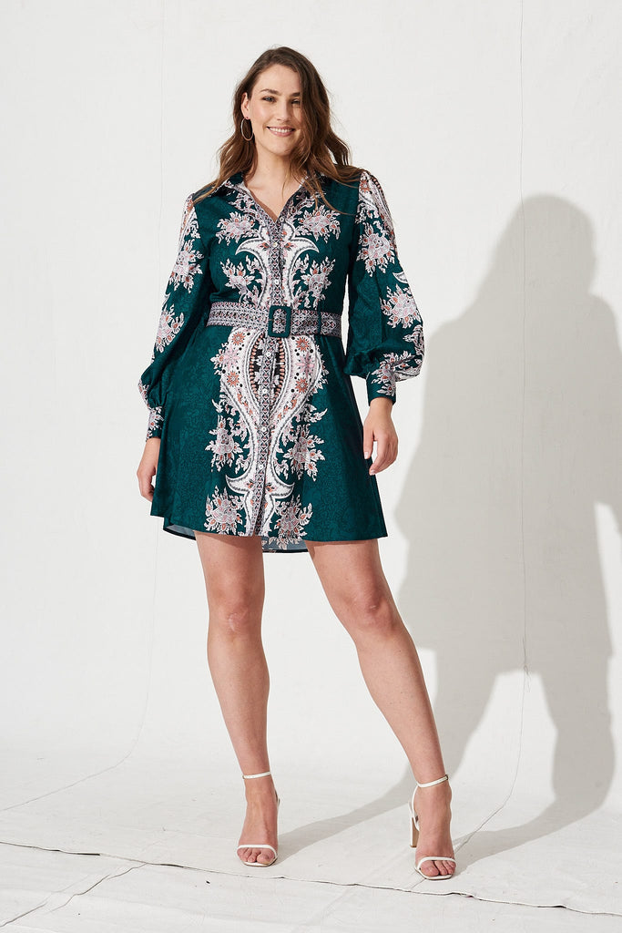 Amore Dress in Teal with Lilac Print