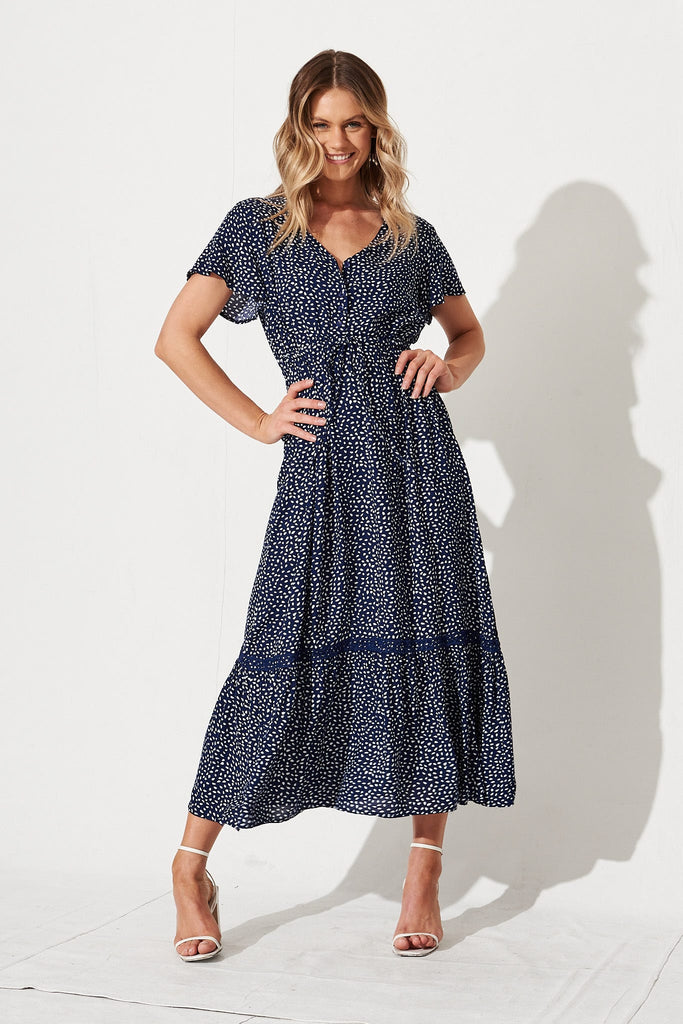Lolana Maxi Dress In Navy With White Speckle