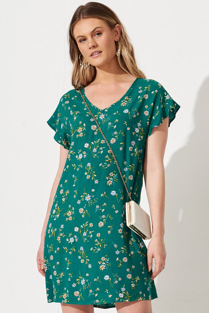Jacoba Shift Dress in Green Floral