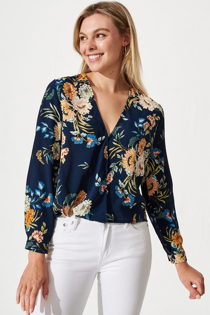 Jorji Top in Teal with Yellow Floral