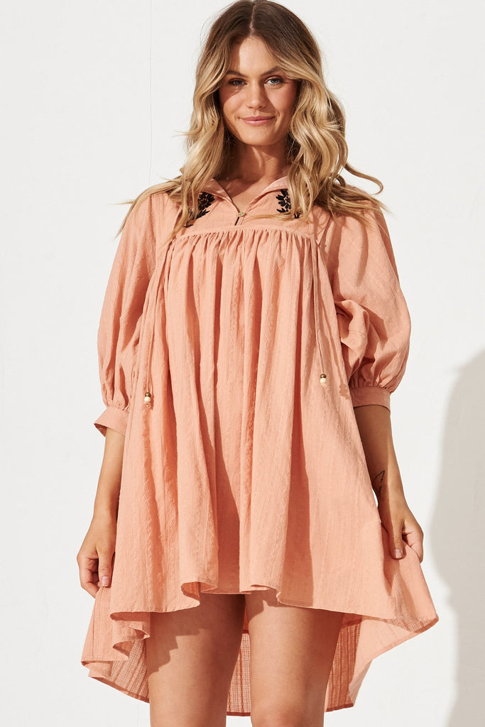 Janna Smock Dress in Apricot Cotton