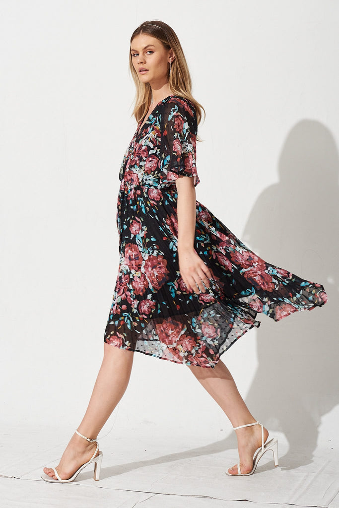 Blakely Dress in Charcoal with Multi Floral Chiffon – St Frock