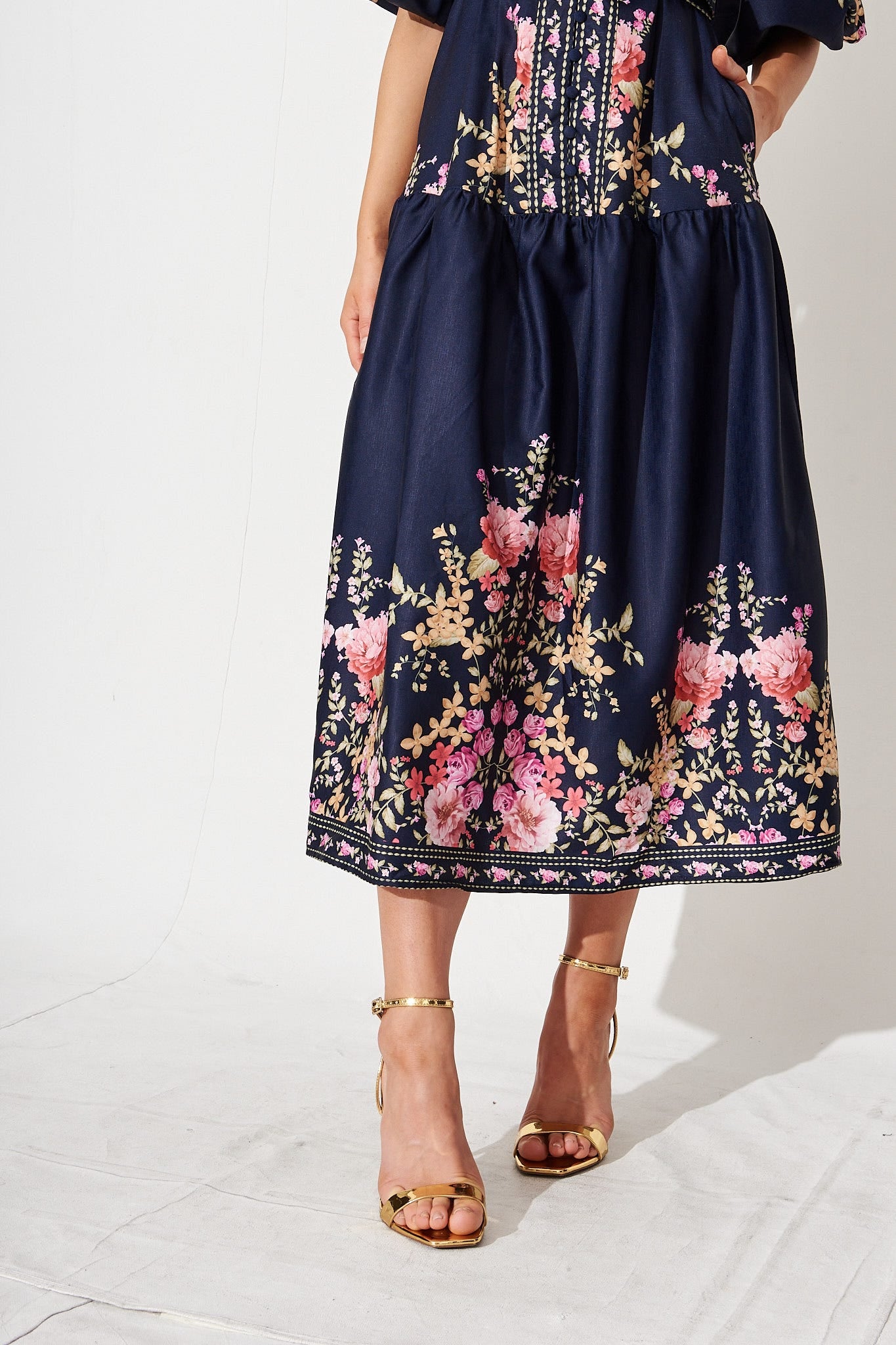 Havana Midi Dress In Navy With Pink Floral – St Frock