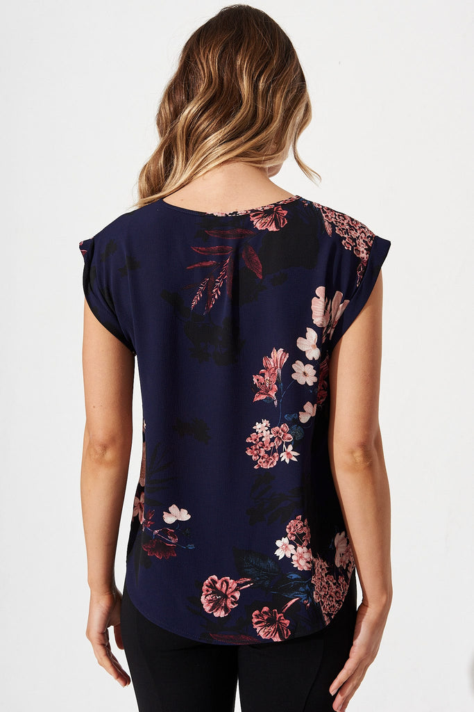 Rejina Top In Navy With Pink And Blush Floral - back