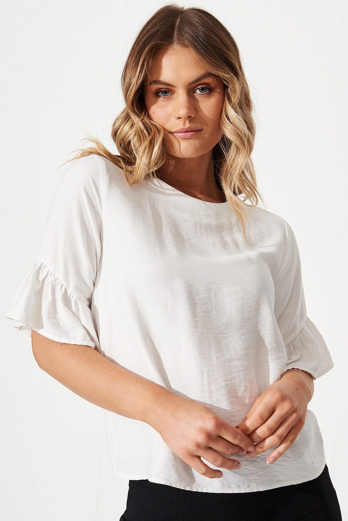 Marlin Fluted Sleeve Top in White