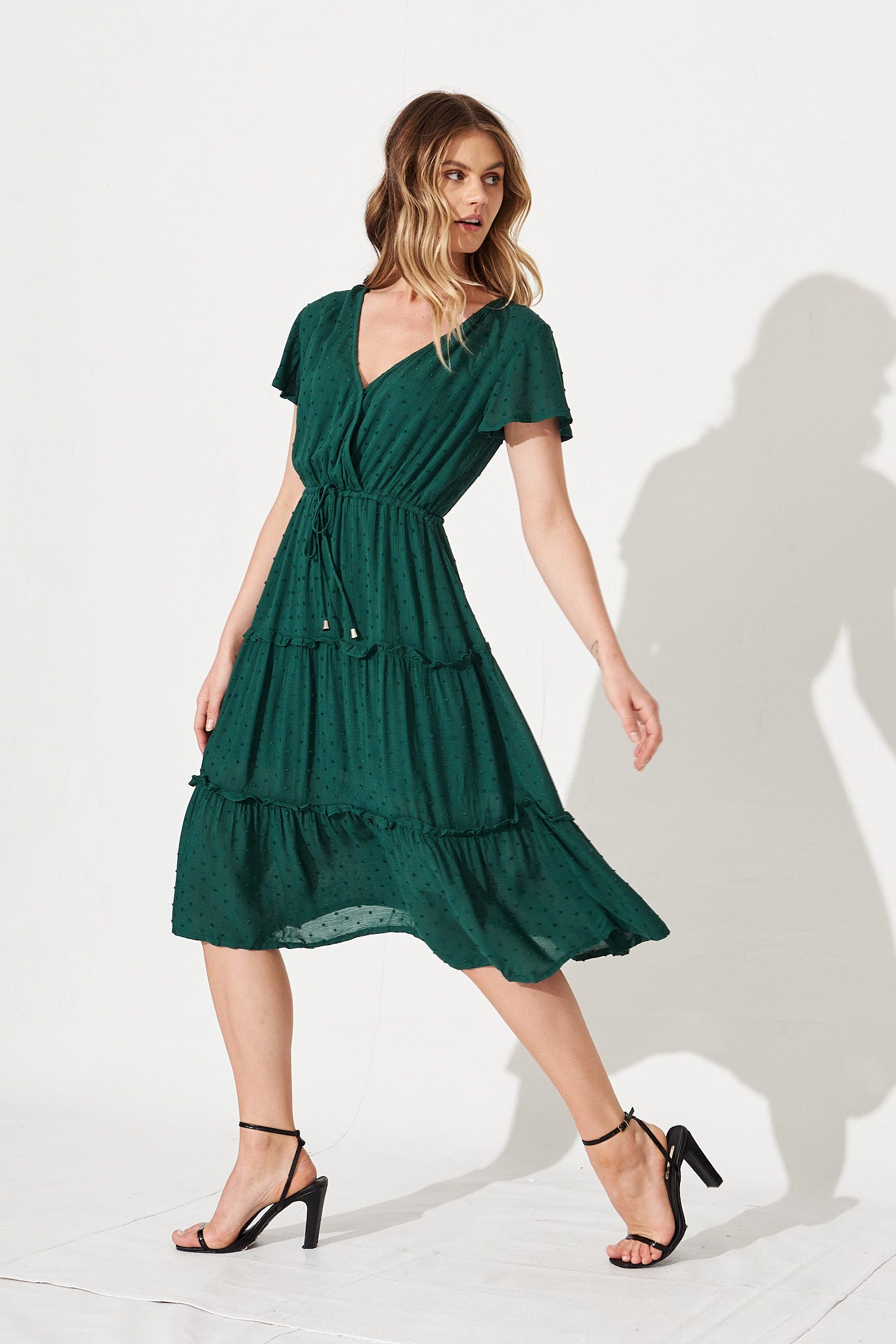 Sangria Dress In Emerald Green Swiss Dot  St Frock