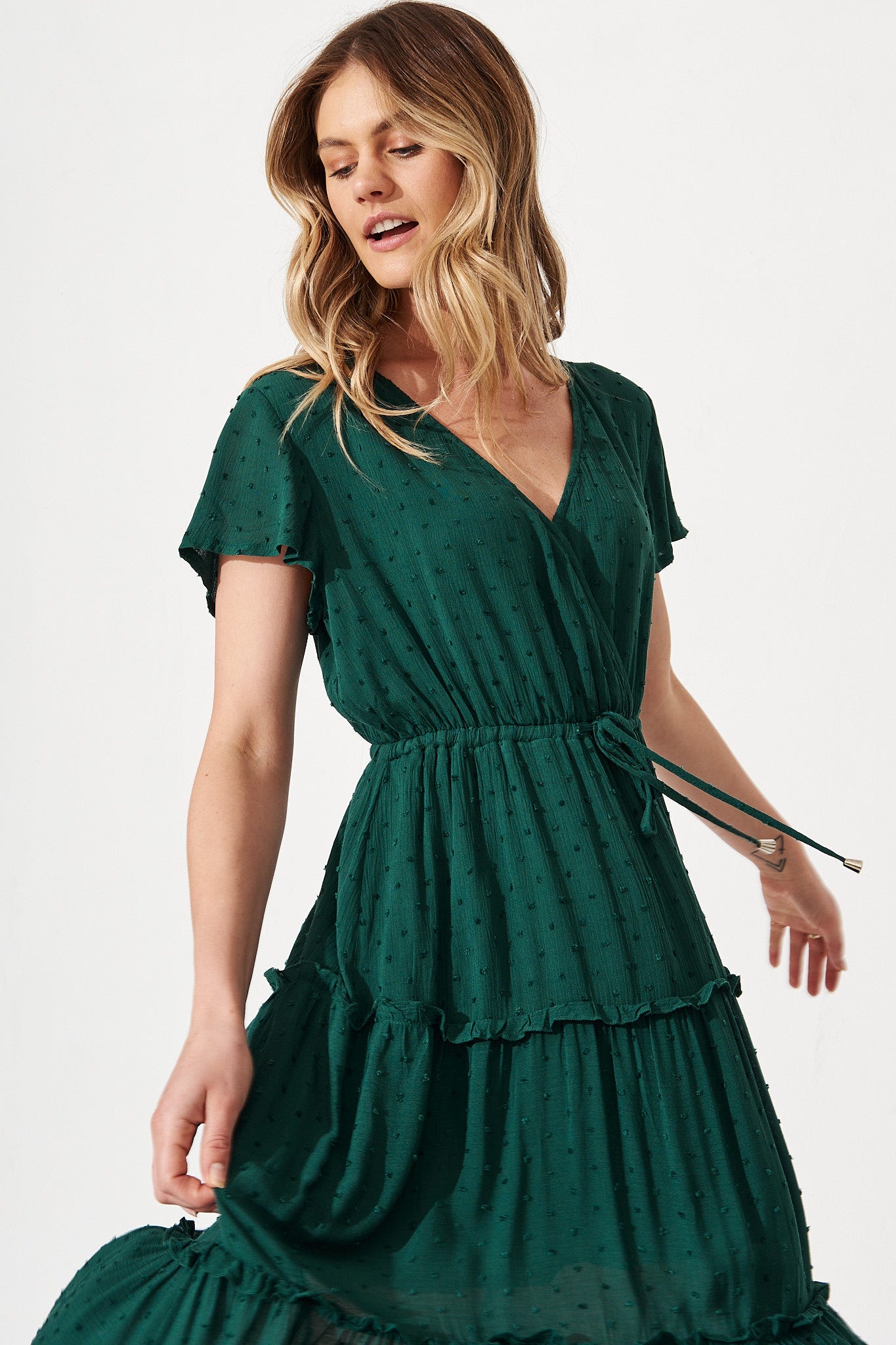 Sangria Dress In Emerald Green Swiss Dot – St Frock