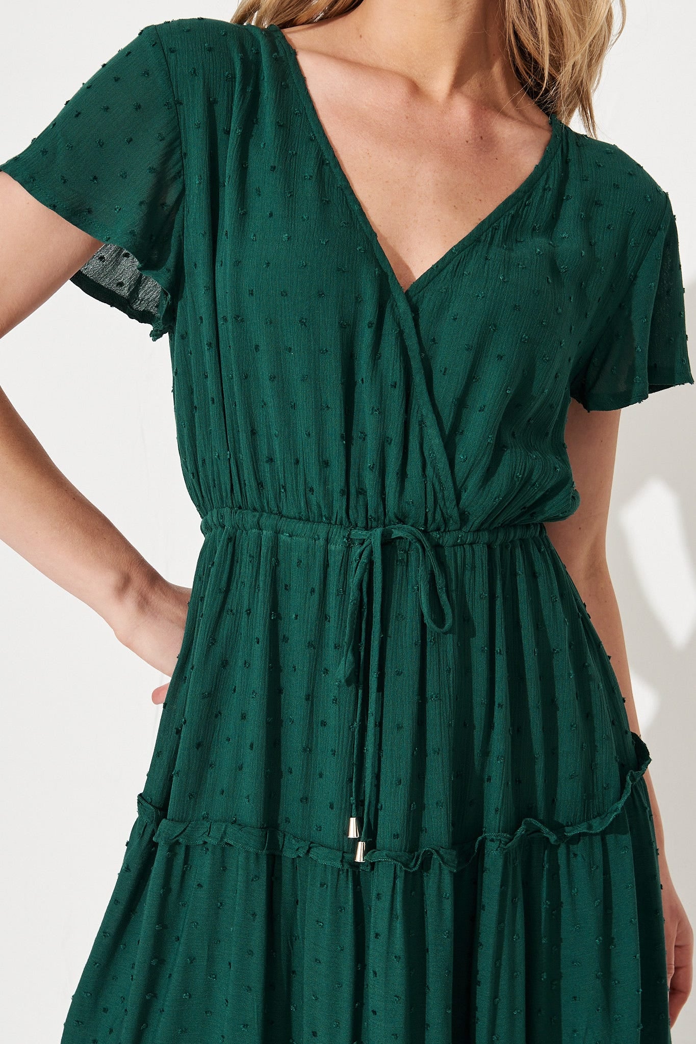 Sangria Dress In Emerald Green Swiss Dot – St Frock