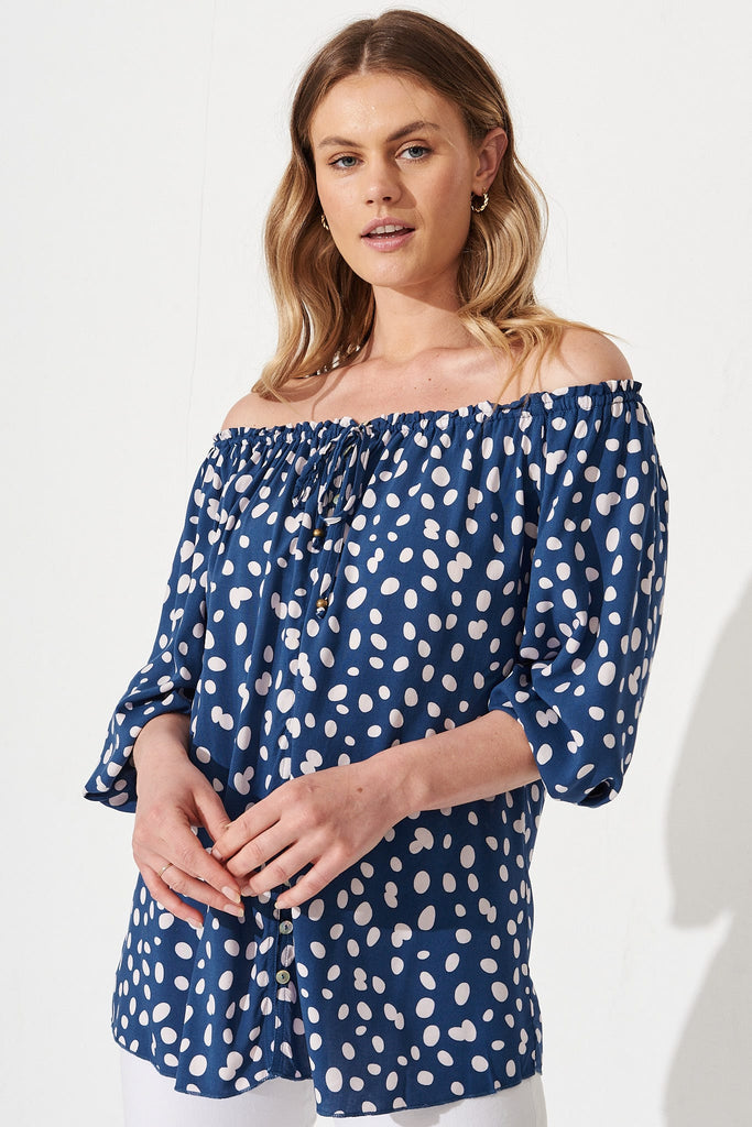 Natalia Top In Navy With Cream Speckle