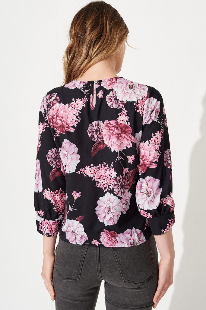 Rhiah Top In Black With Dusty Rose Floral – St Frock