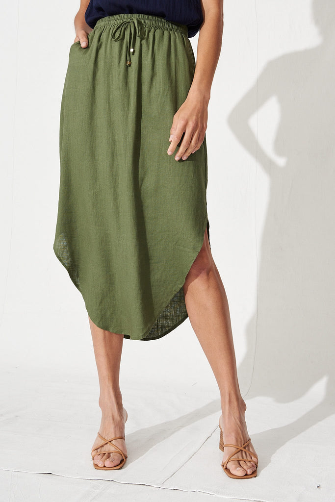 Laylah Skirt In Khaki Linen