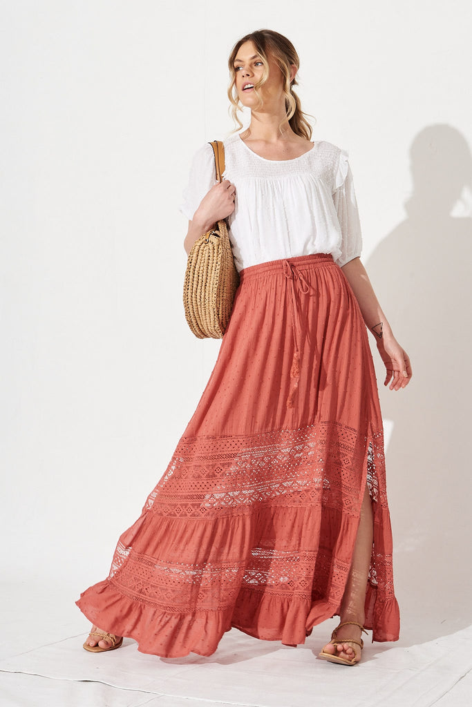 Bowie Maxi Skirt In Dusty Rose With Lace Detail
