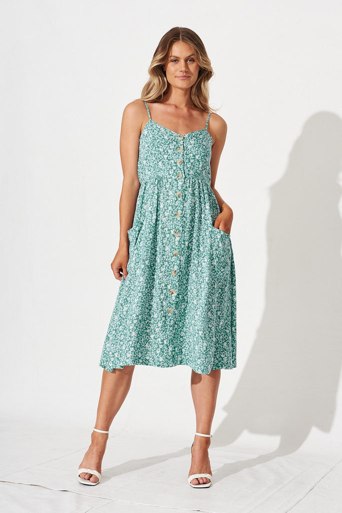 Jezebel Sundress In Green With Cream Floral