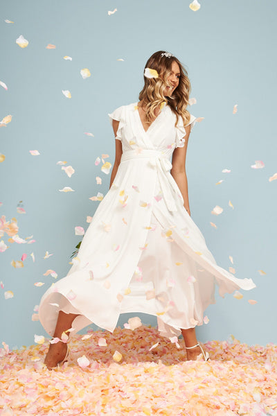 Night Visions Maxi Dress In White With Blush Floral – St Frock