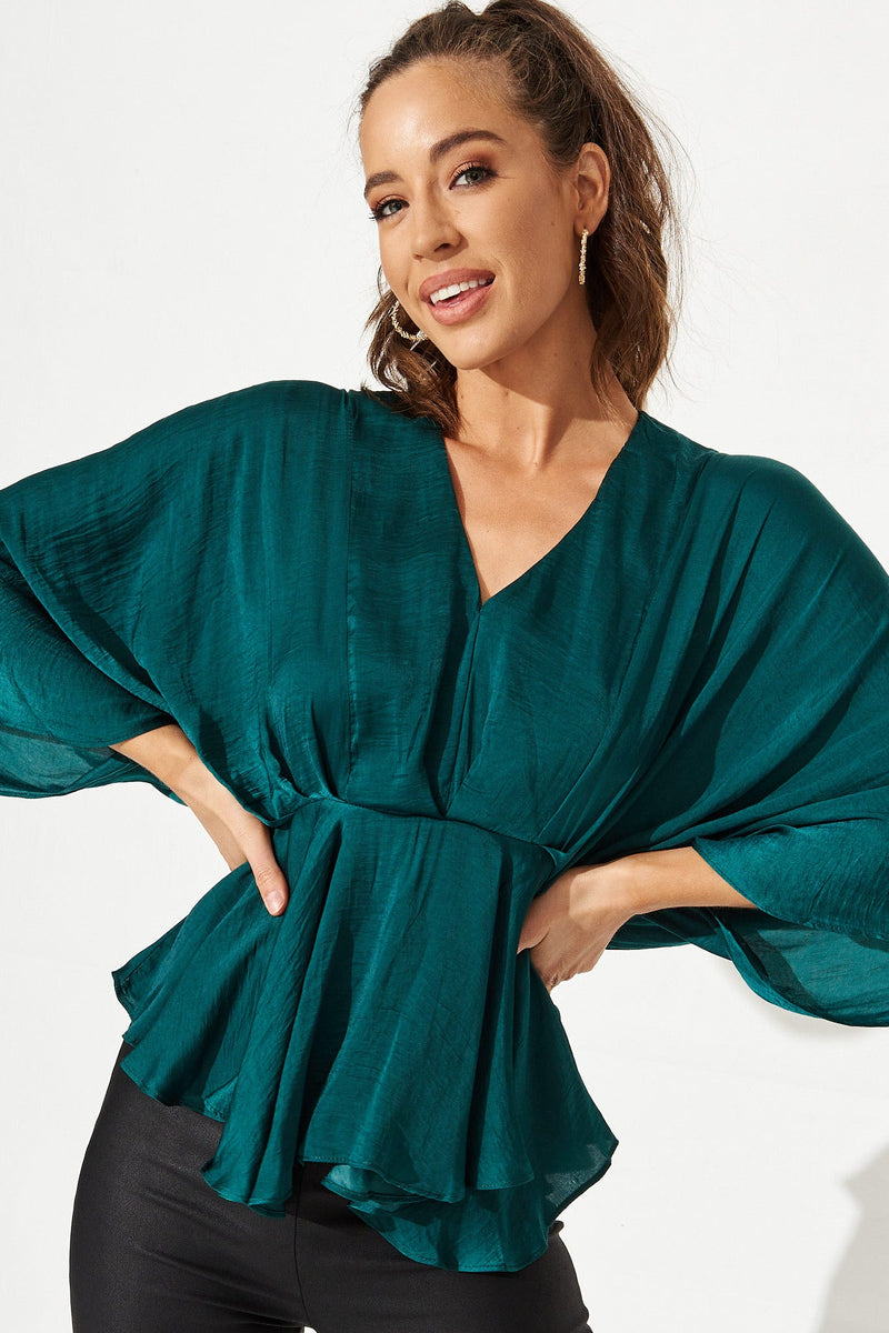 Hillary Top In Emerald Green Satin – St Frock