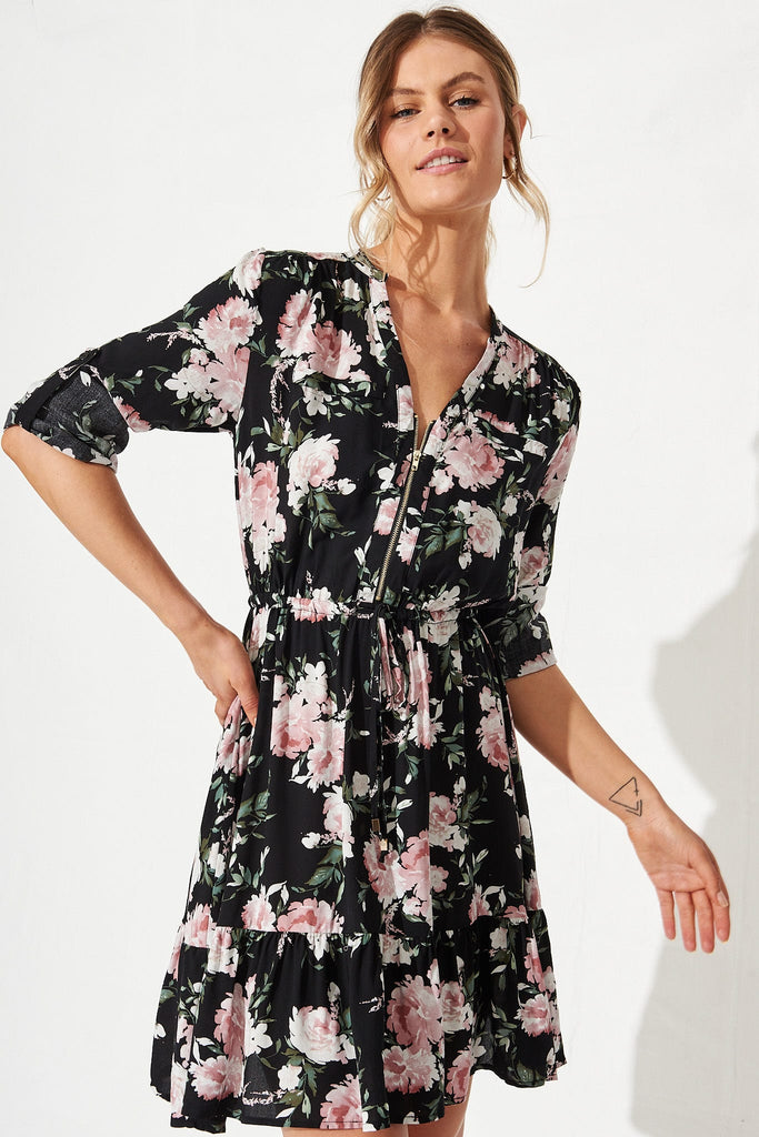 Jeena Dress In Black With Blush Floral