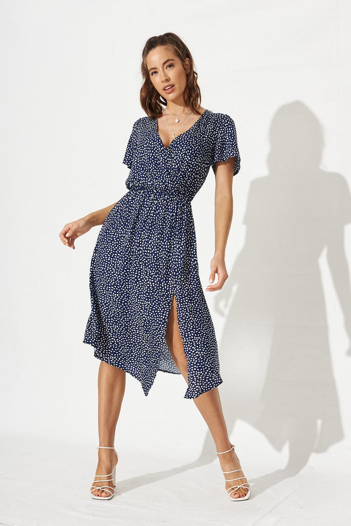 Helena Dress In Navy With White Speckle