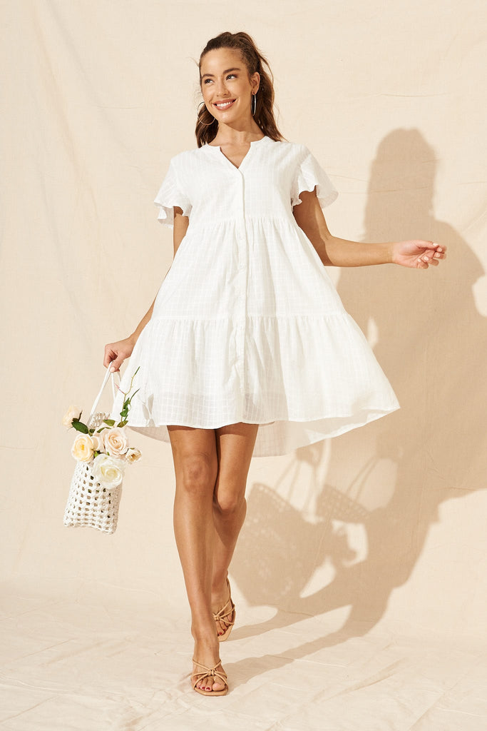 Adeline Shirt Dress In White Check Cotton