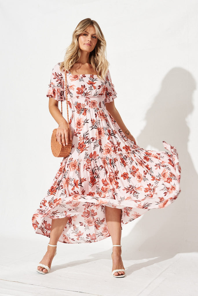 Robina Maxi Dress In Blush With Dusty Rose Floral