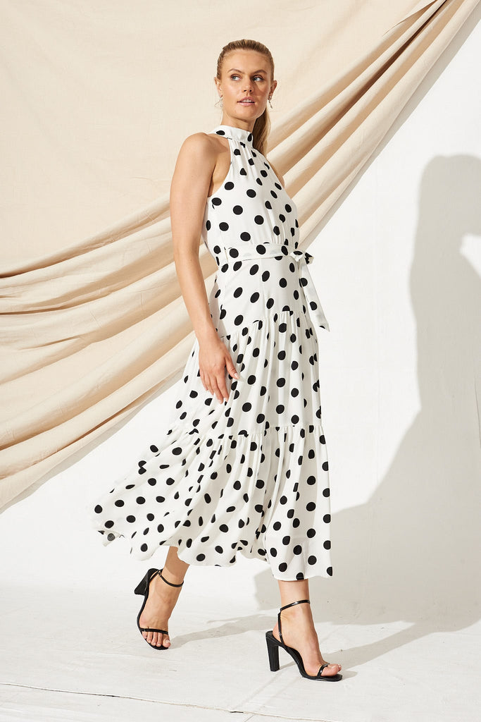 Khalo Maxi Dress In White Polka Dot