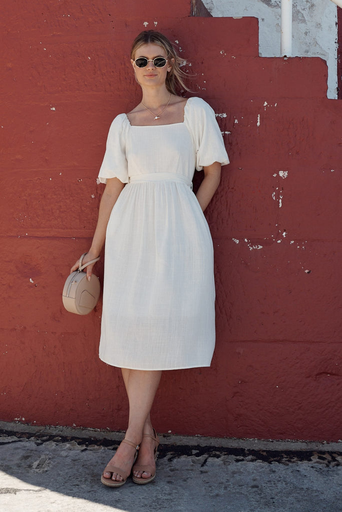 Darly Midi Dress In White Linen Blend