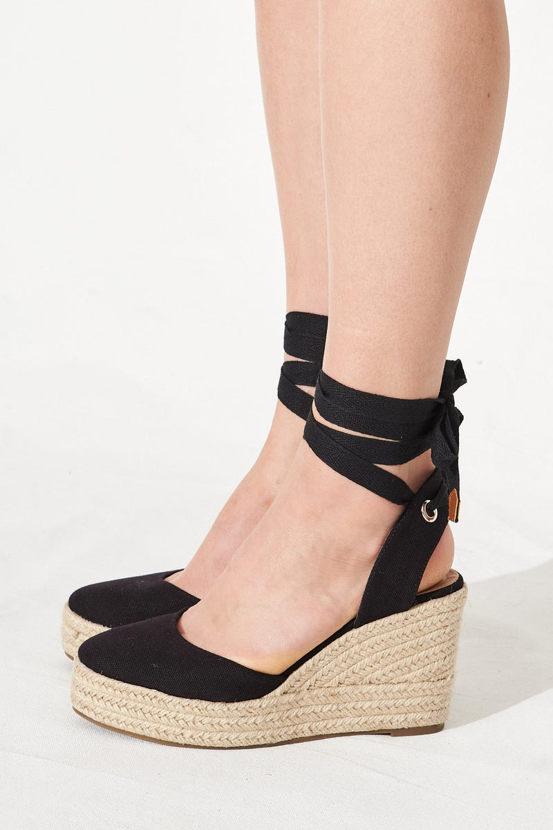 Novo Buenos Aires Wedges In Black Linen – St Frock