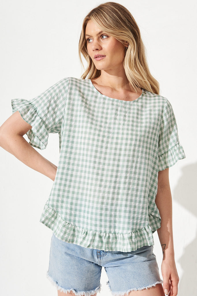 Catharina Top In Mint And White Gingham