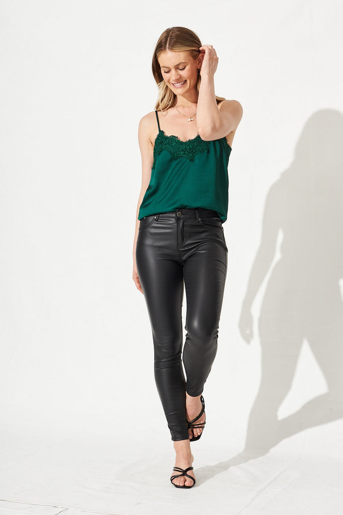 Manthis Cami Top In Emerald Green Satin