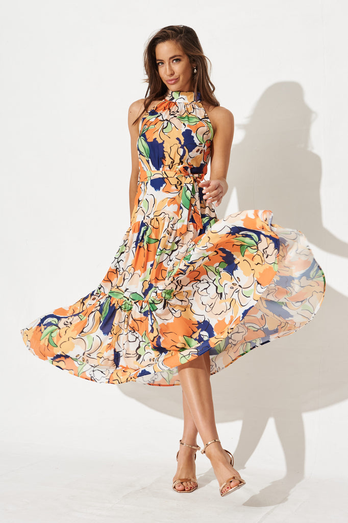 Khalo Maxi Dress In Navy With Multi Floral