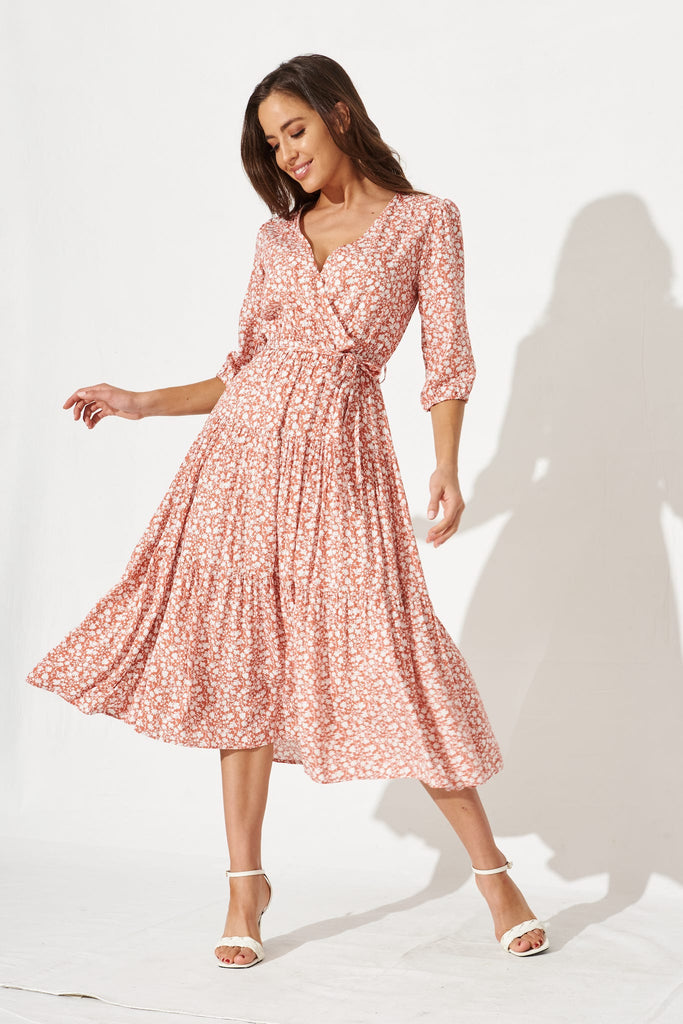 Kintan Midi Dress In Rust With White Floral