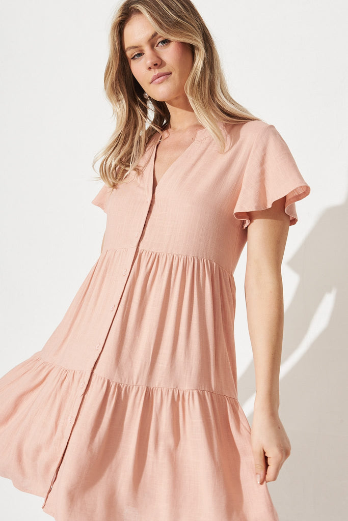 Adeline Shirt Dress In Blush Linen Blend