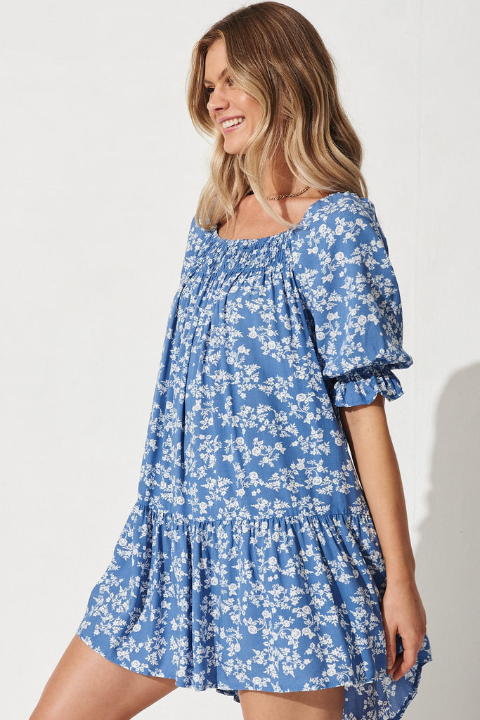 Peresa Dress In Blue With White Floral