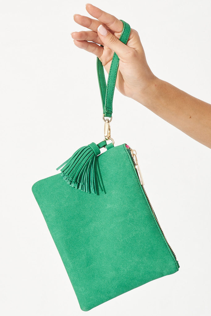 August + Delilah Mauvery Clutch In Green Suedette