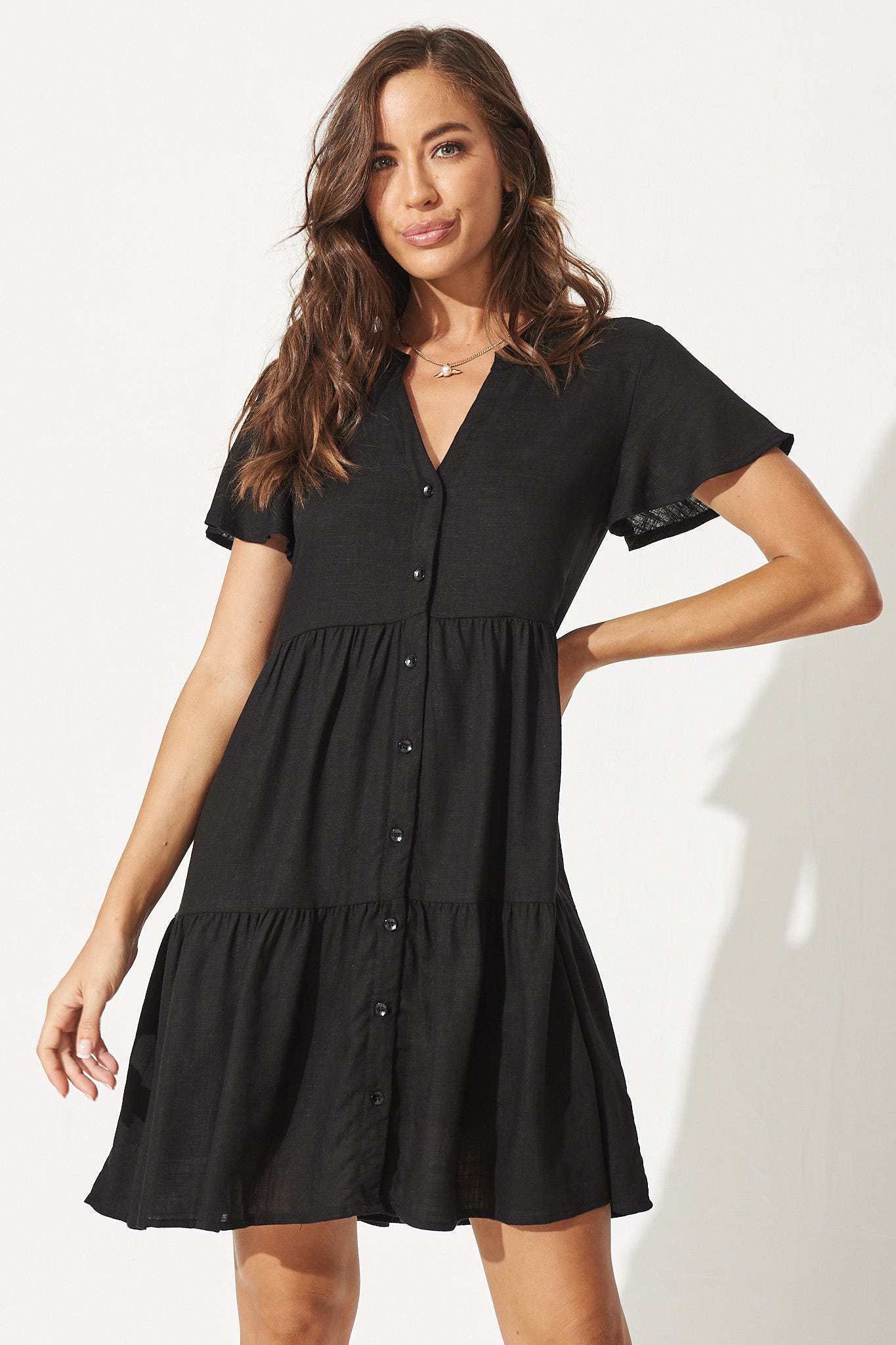 Adeline Shirt Dress In Black Linen Blend – St Frock