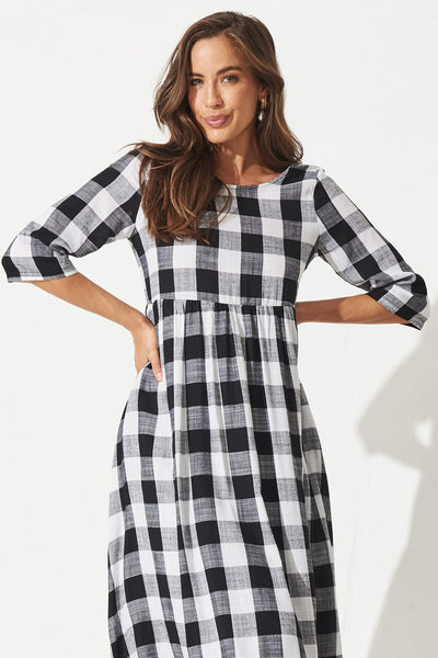 Zara Midi Smock Dress In Black With White Gingham