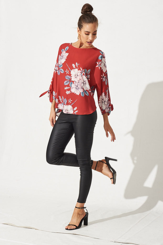 Windbreaker Top In Red With Blush Floral