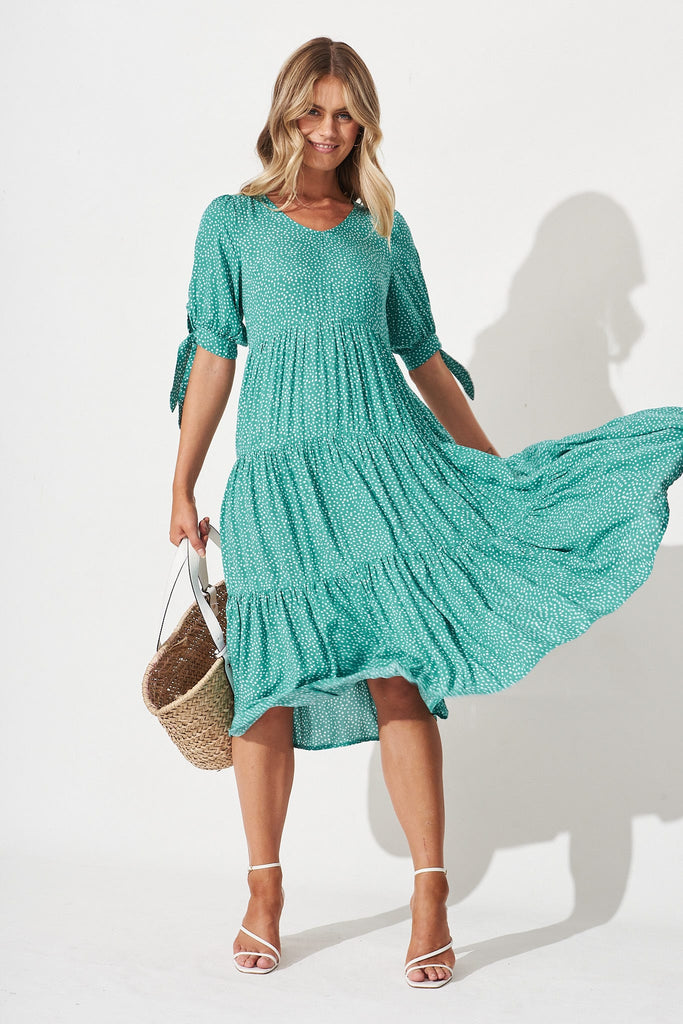 Odewick Midi Dress In Teal With White Speckle