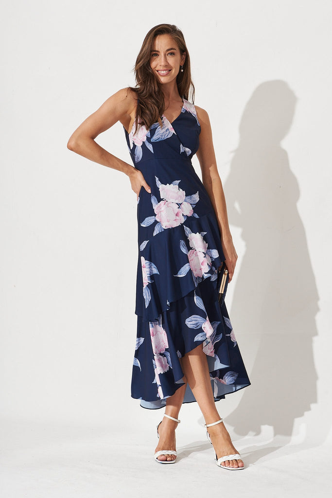 Momentous Dress in Navy with Blush Floral