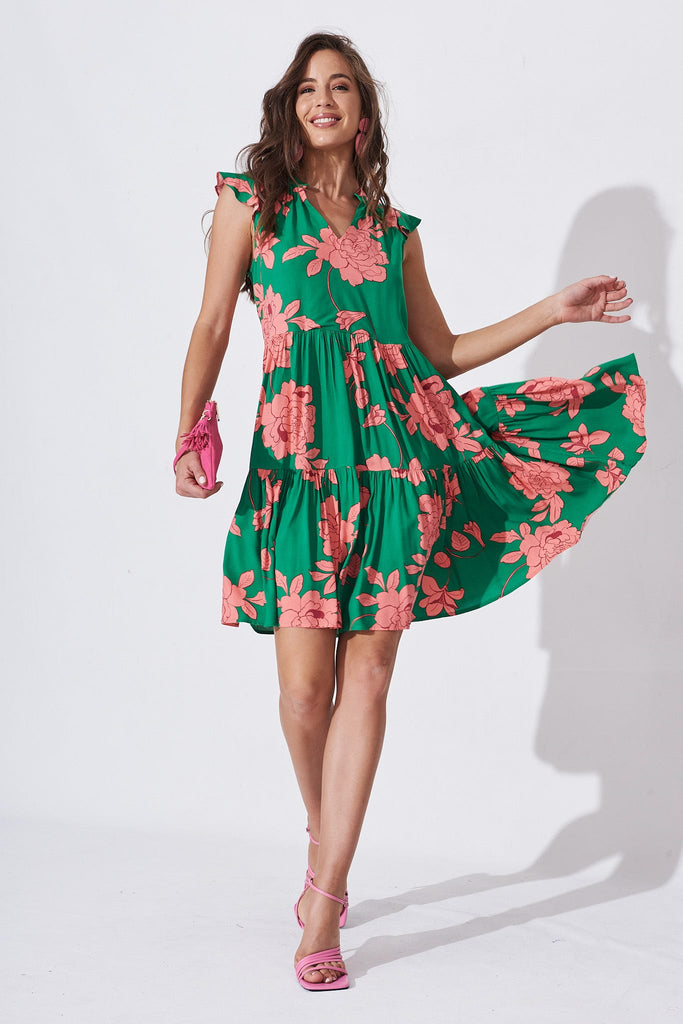 Maitai Dress In Green With Pink Floral