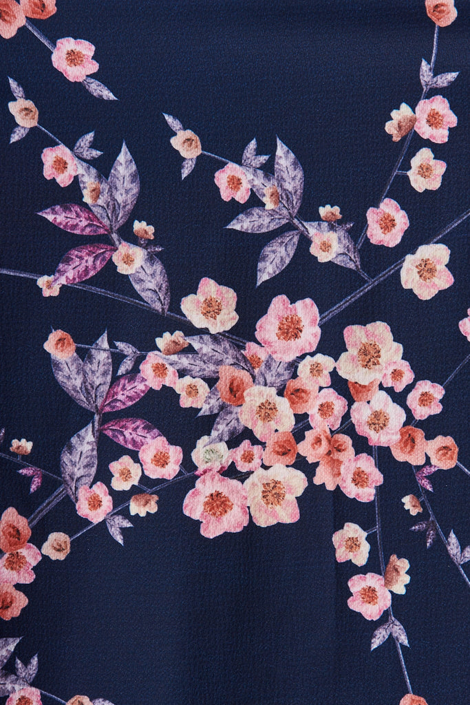 Mabo Midi Dress In Navy With Cherry Blossom - Fabric