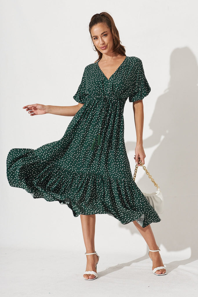 Jacinta Maxi Dress In Emerald Green With White Spot