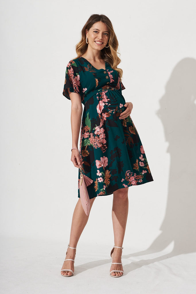Hamlet Dress In Green With Apricot Floral