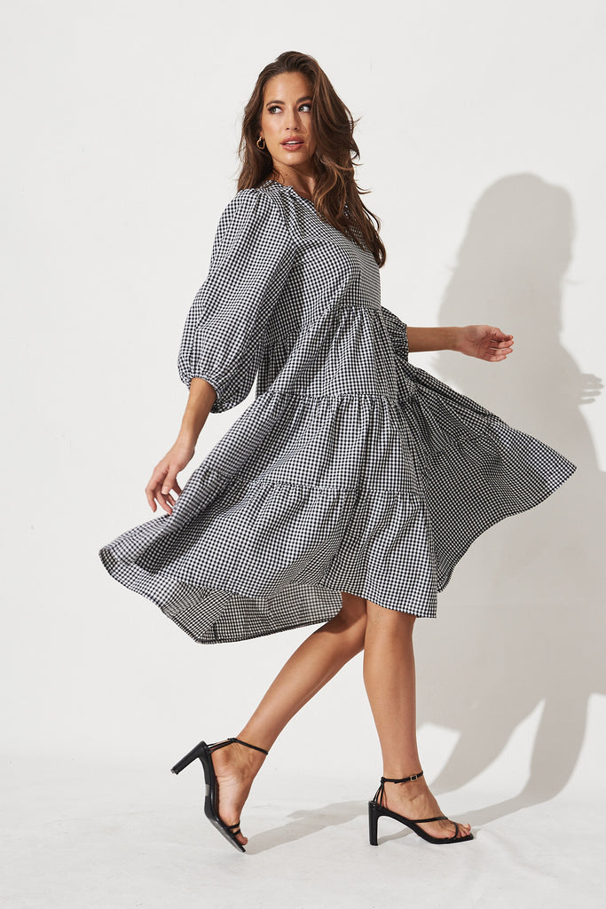 Kehlana Tiered Dress in Black and White Gingham