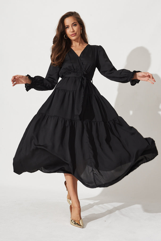 Dominique Maxi Dress In Black Satin