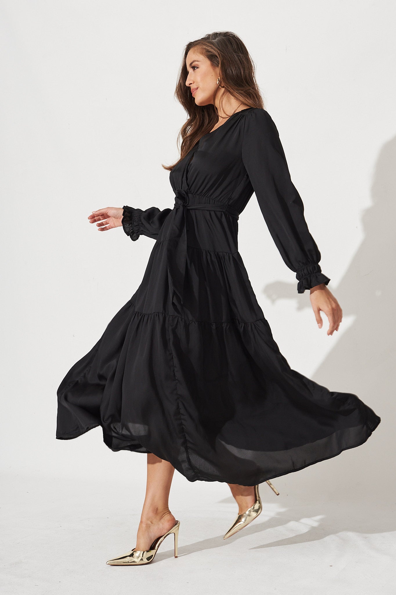 Dominique Maxi Dress In Black Satin – St Frock